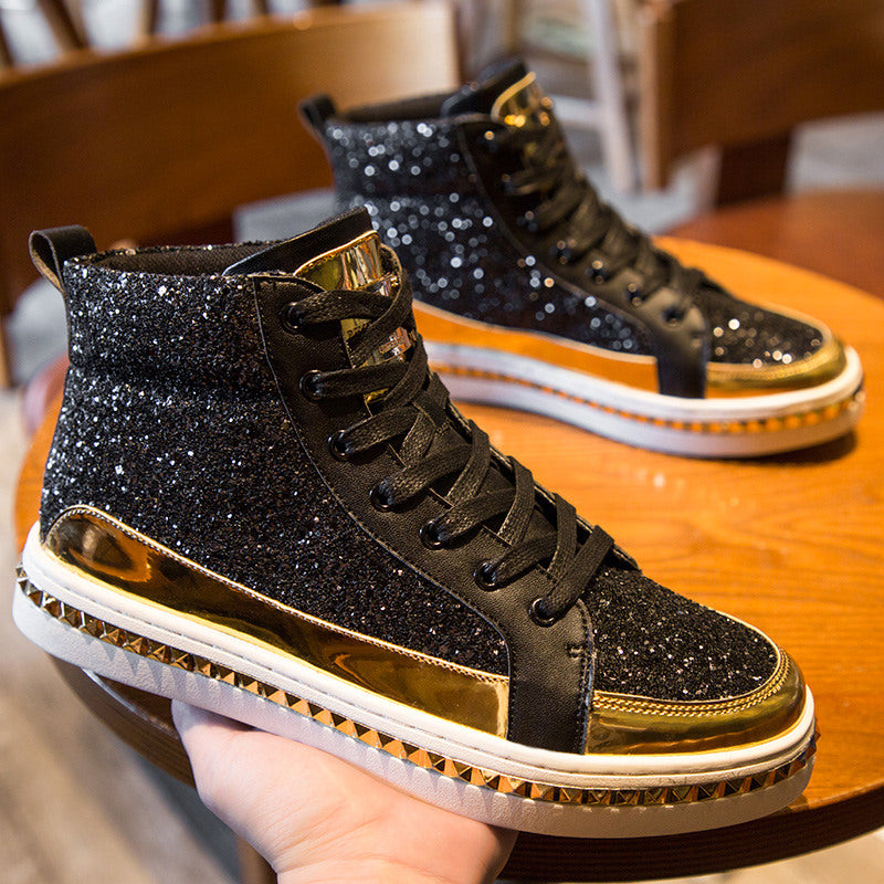 Black High top Men Fashion Sneakers Glitter Shoes Sneaker-13