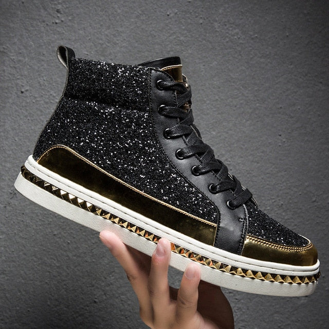 Black High top Men Fashion Sneakers Glitter Shoes Sneaker-13