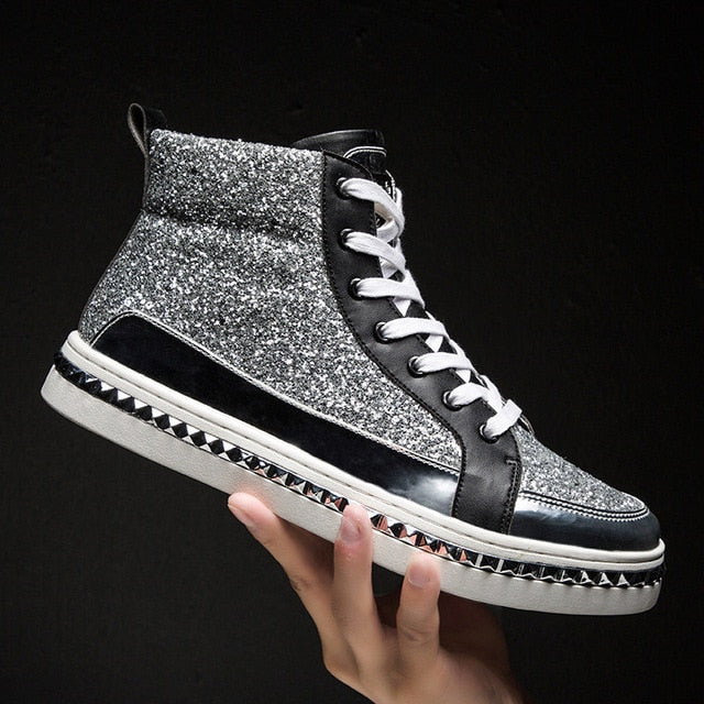 Black High top Men Fashion Sneakers Glitter Shoes Sneaker-13